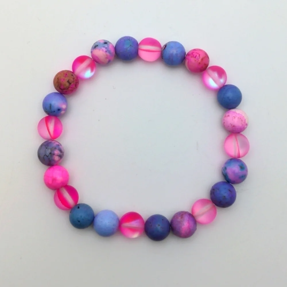 381MIDALANE Barbie-Pink & Purple 8mm Howlite Stone Bracelet